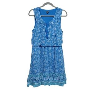 Lily Rose Blue Floral Paisley Sleeveless Boho Dress XL Tassel Tie Ruffle Hem